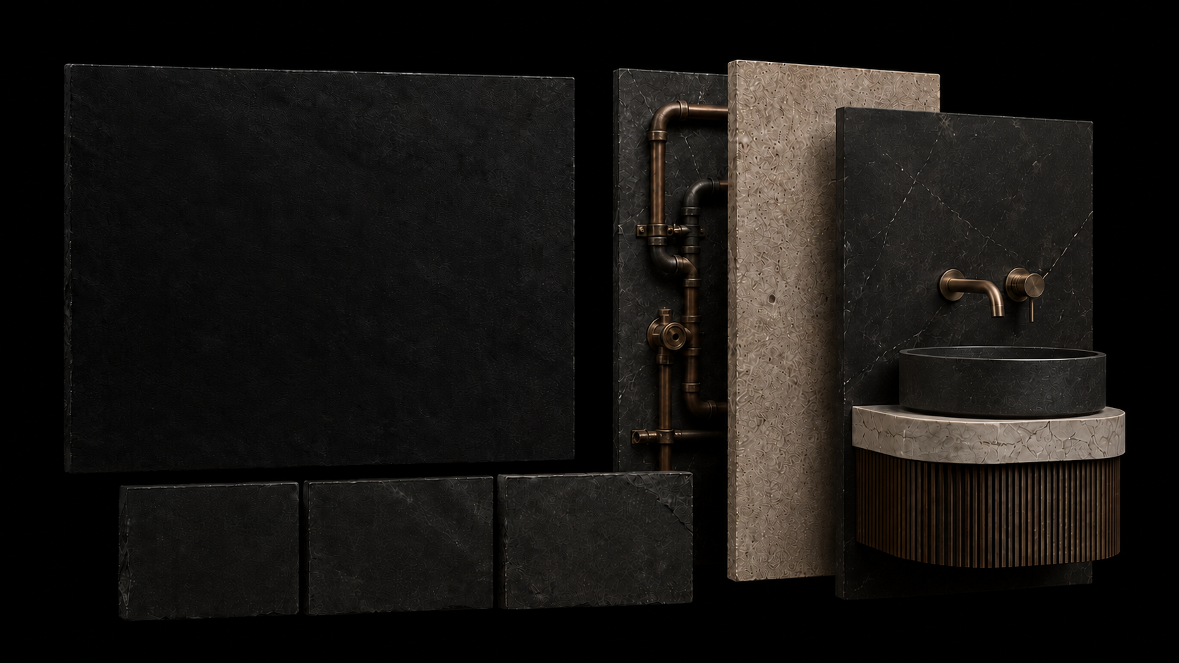 RSM bathroom material study on black